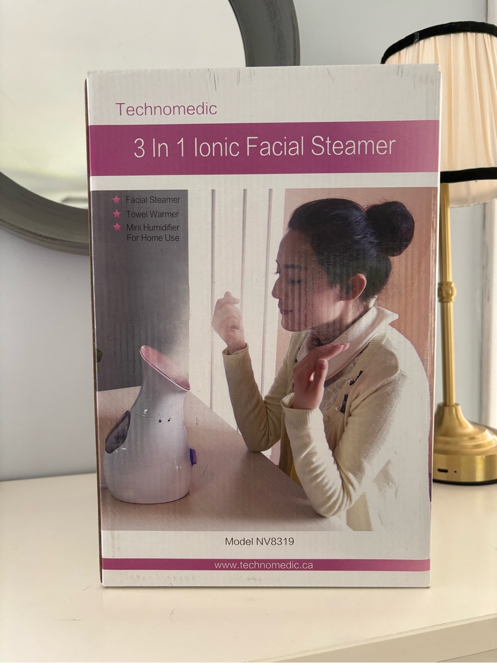 3-in-1 Ionic Facial Steamer humidifier towel warmer- Pink/White